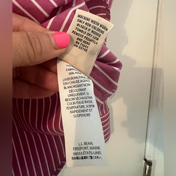 L.L. Bean Pink Striped Button-Up Shirt size L wrinkle resist (J128) 100% cotton - Picture 6 of 10